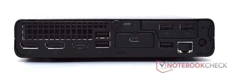 Rückseite: 2x DisplayPort 1,4, HDMI 2.1, 3x USB Type-A 10 Gbit/s, 2x USB Type-A 2.0, USB Type-C 10 Gbit/s, RJ45 GBit-LAN, Netzanschluss