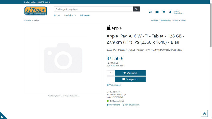 Apple iPad 11 (2025) für knapp 372 Euro.