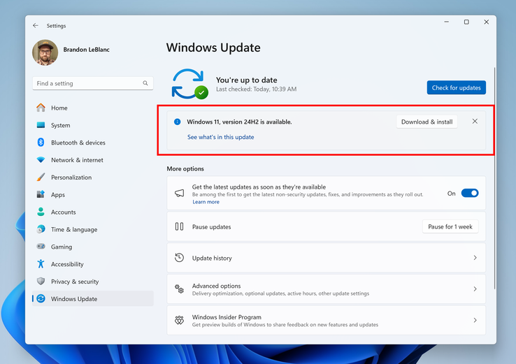 Windows 11 24H2 kann ab sofort als Release-Vorschau heruntergeladen werden. (Bild: Microsoft)