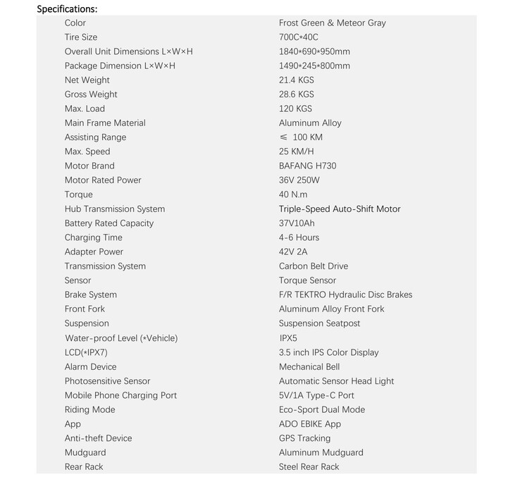 Die Ausstattung des Ado Air 30 Ultra