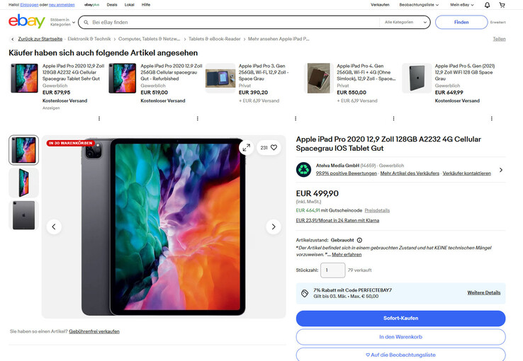 Apple iPad Pro 12.9 (2020) dank eines Gutscheins für 464,91 Euro.