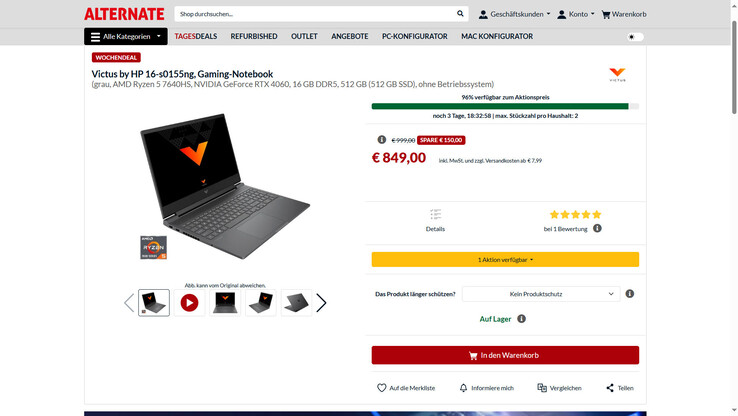 HP Victus 16-s0155ng im Angebot für 849 Euro.