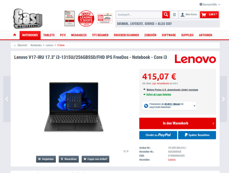 Lenovo V17 G4 IRU für 415,07 Euro.