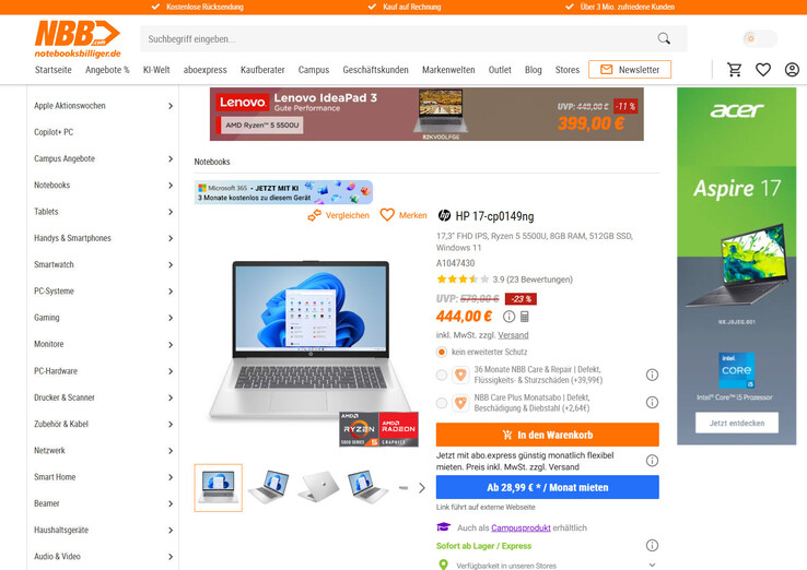 HP 17-cp0149ng für 444 Euro.