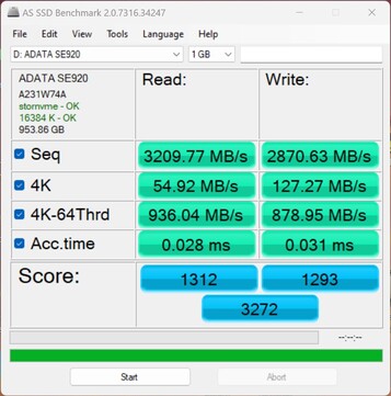 Leistungscheck mit der ADATA SE920 über USB4