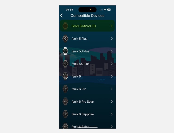 Garmin hat in einer App bereits eine Fenix 8 mit microLED-Display gelistet. (Bildquelle: Garmin, via the5krunner)