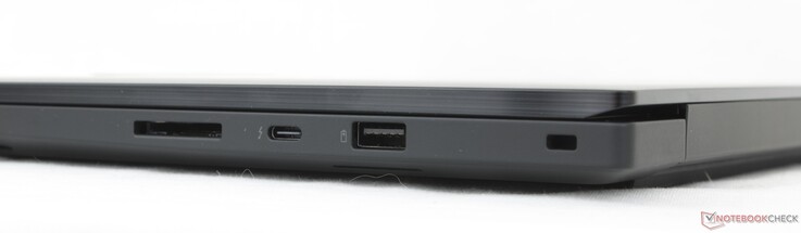 Rechts: SD-7.0-Kartenleser, USB-C Thunderbolt 4 mit DisplayPort 2.1 + Power Delivery 3.1, USB-A (10 Gbps), Sicherheitsschloss