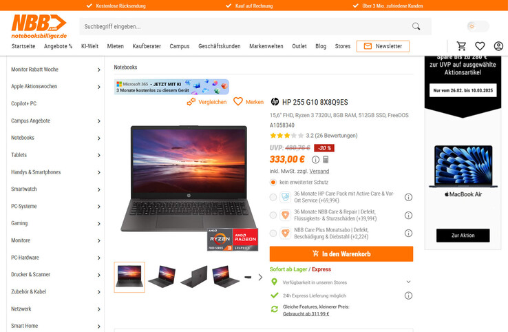HP 255 G10 für 333 Euro.