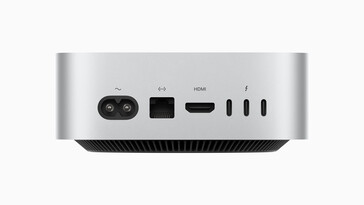 Rückseite: Stromkabel, Gigabit-Ethernet, HDMI 2.1, 3x USB-C 4.0 mit Thunderbolt 4 (40 Gbit/s, DisplayPort-Alt-Modus 1.4) (Bild: Apple)