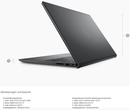 Mit einem Gewicht von unter 1,7kg ist das Inspiron 15 nicht allzu schwer (Bild: Dell)