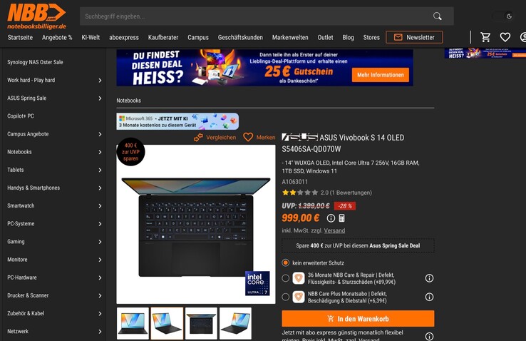 Laptops mit Intel Core Ultra 7 256V wurden über die vergangenen Monate bereits etwas günstiger. (Bildquelle: Notebooksbilliger)