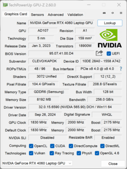 GPU-Z GeForce RTX 4060 Laptop