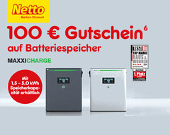 Strom speichern mit den Batteriespeichern von Maxxicharge, jetzt mit 100 Euro Rabatt (Bildquelle: Netto, bearbeitet)