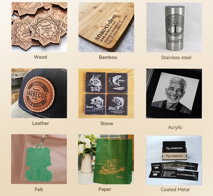 Verschiedene Materialien lassen sich bearbeiten (Bildquelle: AtomStack)