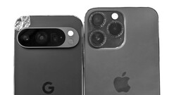 Erstmals ist ein Google Pixel 9 Pro in Hands-On-Bildern aufgetaucht und von allen Seiten zu sehen, auch mit Apple iPhone 14 Pro Max daneben. (Bild: Rozetked)