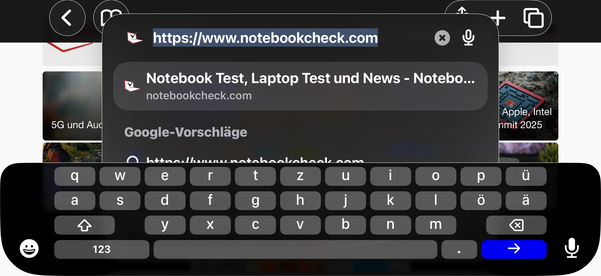 Tastatur im Querformat