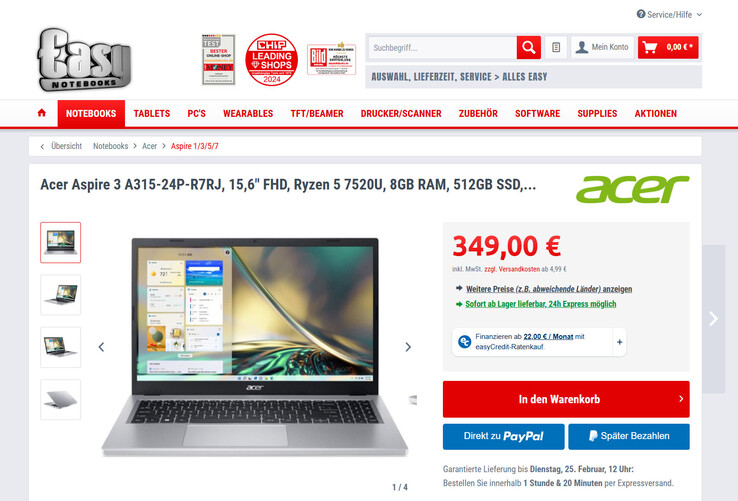 Das Acer Aspire 3 A315-24P für 349 Euro.