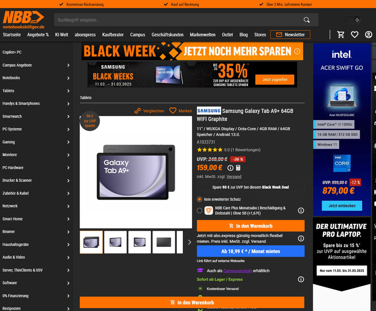 Samsung Galaxy Tab A9+ für 159 Euro.