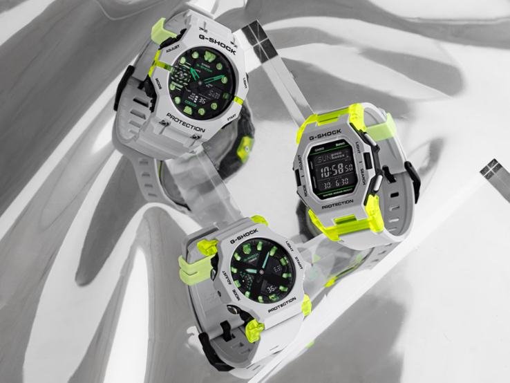 Die Casio G-Shock GA-B001MW-8AJF (links), GA-2300MW-8A (Mitte) und GD-B500MW-8J (rechts). (Bildquelle: Casio)