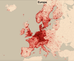 Standortdaten von VW-Fahrzeugen in Europa (Bildschirmfoto 38C3 Wir wissen wo dein Auto steht - Volksdaten von Volkswagen)