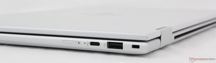 Rechts: Nano-SIM-Steckplatz (optional), USB-C mit Power Delivery + DisplayPort 1.4 (10 Gbps), USB-A 3.2 Gen. 1 (5 Gbps), Nano-Lock-Slot