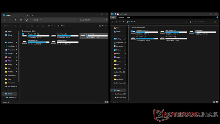 Der alte und der neue Datei-Explorer, die unter Windows 11 gleichzeitig geöffnet werden können (Bild: Notebookcheck).