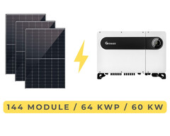 Solaranlage mit 144 bifazialen Glas-Glas-Modulen und Hybrid-Wechselrichter (Bild: Ja Solar, Growatt, Soliswerke - bearbeitet)