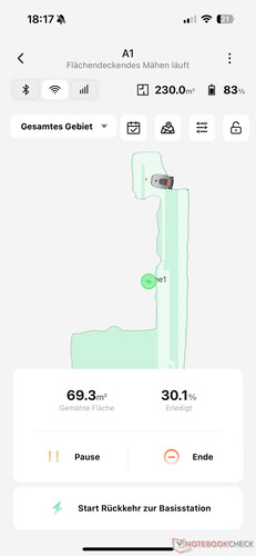 Mähfortschritt - App im Dreame A1 Mähroboter ohne Begrenzungsdraht Test