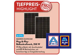 Balkonkraftwerk bei Aldi ab dem 27. April mit Rabatt erhältlich, inklusive Montagematerial (Bildquelle: Aldi, MyDealz, bearbeitet)