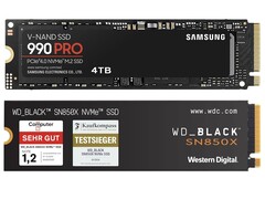 Mit der 990 Pro und der WD Black SN850X sind aktuell zwei 4TB-SSDs günstig bei MM und Saturn im Angebot (Bildquelle: Samsung, WD)