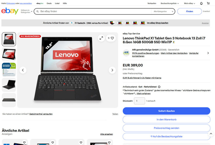 Lenovo ThinkPad X1 Tablet (3rd Gen.) für 389 Euro.