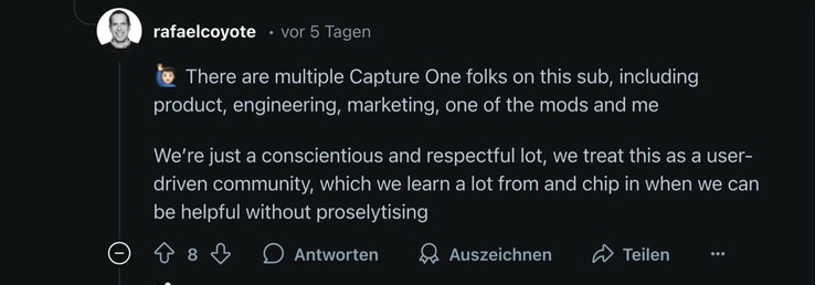 Der CEO von Capture One liest die Kritik, reagiert aber nicht darauf.