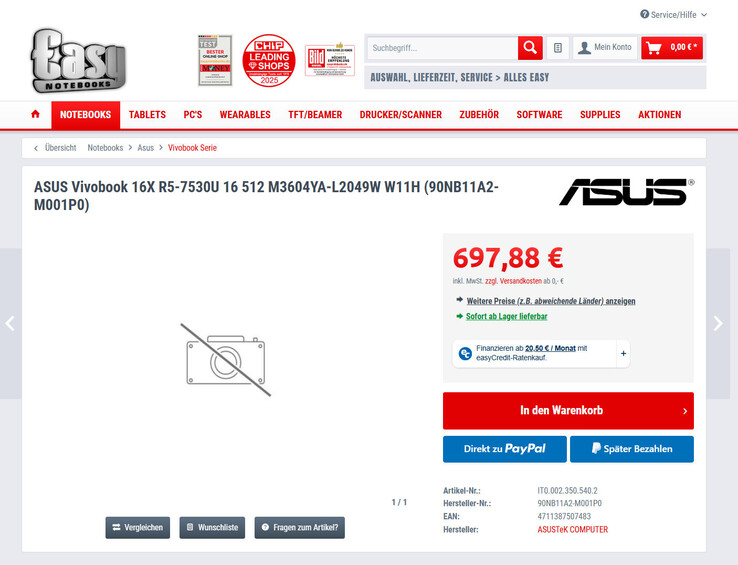 Asus VivoBook 16X M3604YA-L2049W im Angebot für 697,88 Euro.