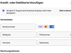 Hinweis auf das Ende von Amex in der Ebay-Zahlungsabwicklung.