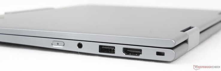 Rechts: Einschalttaste, 3,5-mm-Audio, USB 3.2 Gen 1 (5 Gbit/s), HDMI 2.1, Kensington Nano Security Slot